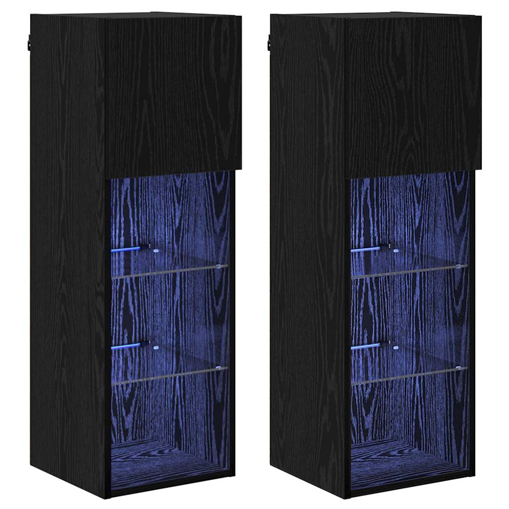 Wandmontierte TV-Schränke mit LED 2 pcs Schwarz Eichen-Optik