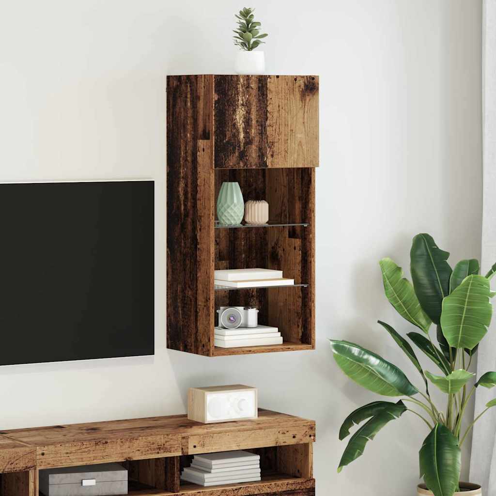 Wandmontierter TV-Schrank mit LED Altholz 40,5 x 30 x 90 cm