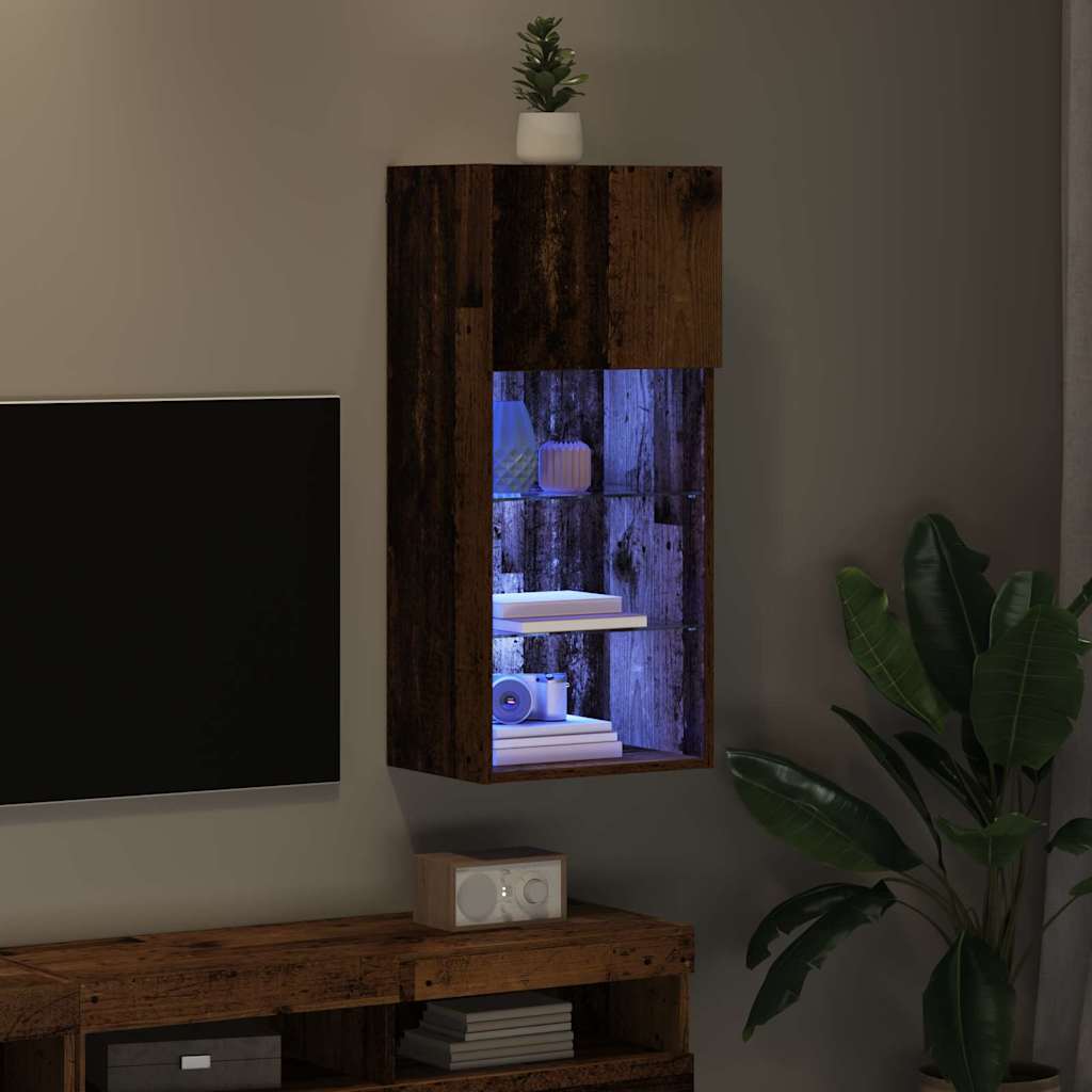 Wandmontierter TV-Schrank mit LED Altholz 40,5 x 30 x 90 cm