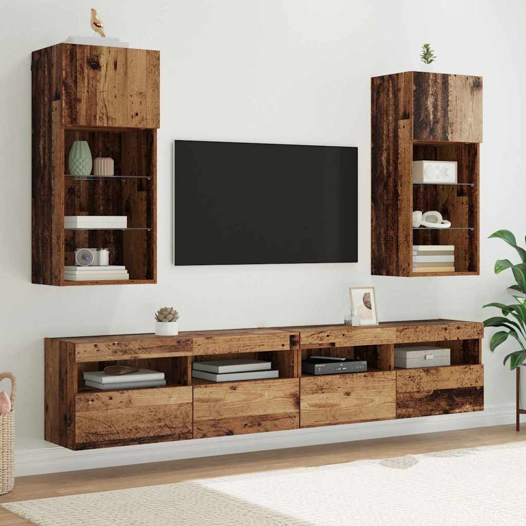 Wandmontierter TV-Schrank mit LED Altholz 40,5 x 30 x 90 cm