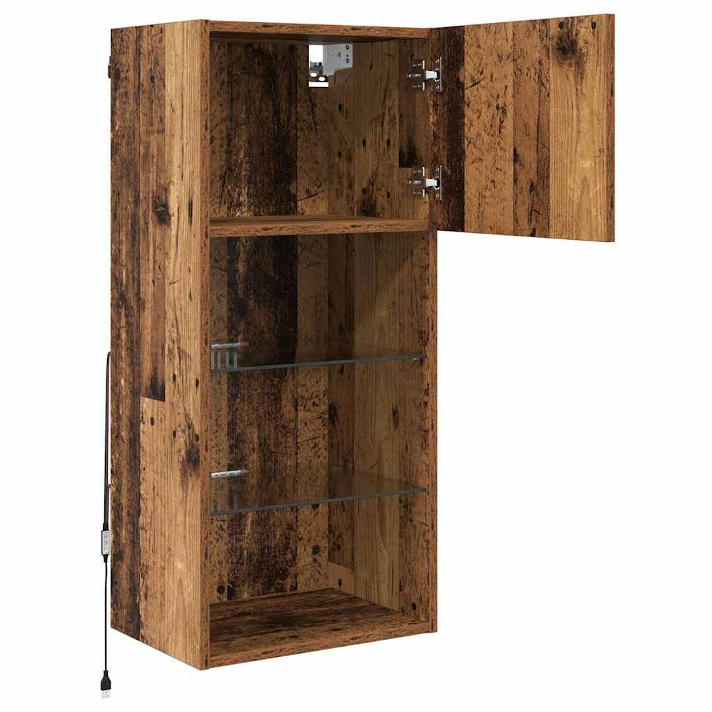 Wandmontierter TV-Schrank mit LED Altholz 40,5 x 30 x 90 cm