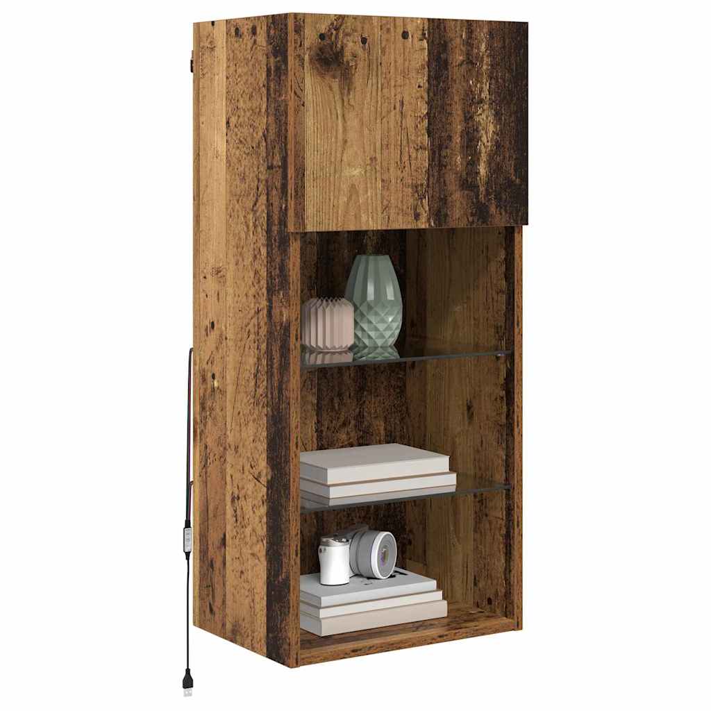 Wandmontierter TV-Schrank mit LED Altholz 40,5 x 30 x 90 cm