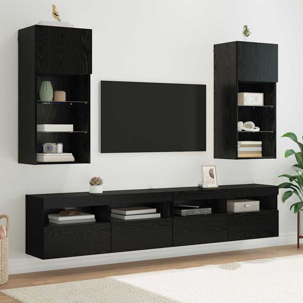 Wandmontierte TV-Schränke mit LED 2 pcs Schwarz Eichen-Optik