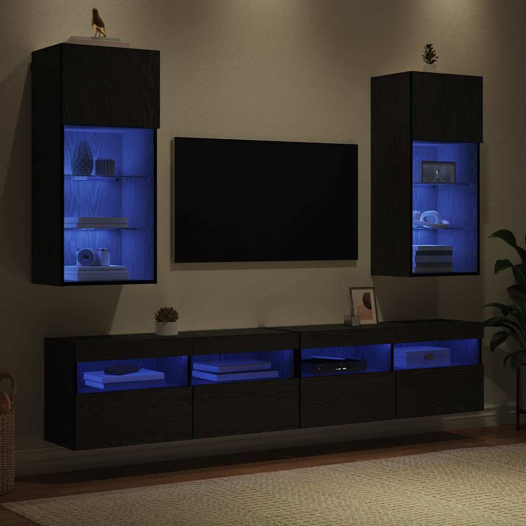 Wandmontierte TV-Schränke mit LED 2 pcs Schwarz Eichen-Optik
