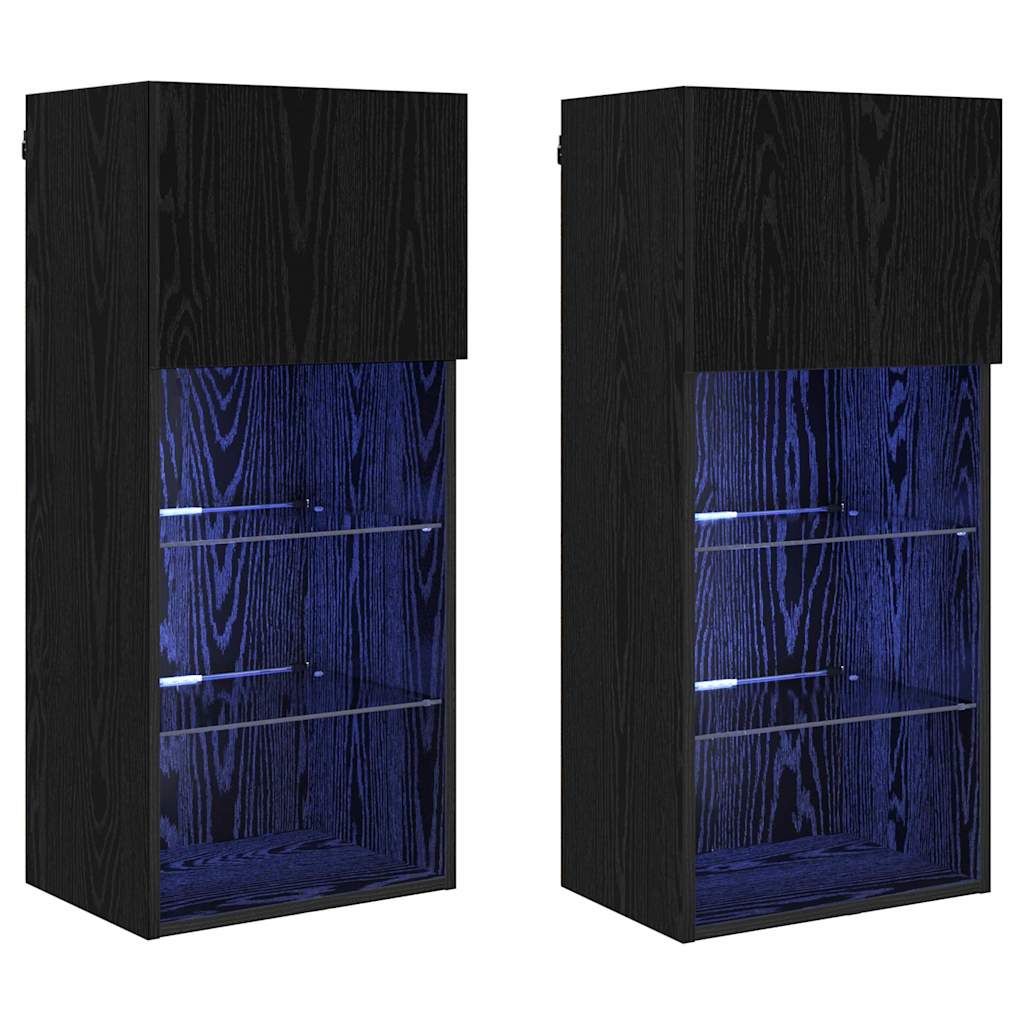 Wandmontierte TV-Schränke mit LED 2 pcs Schwarz Eichen-Optik