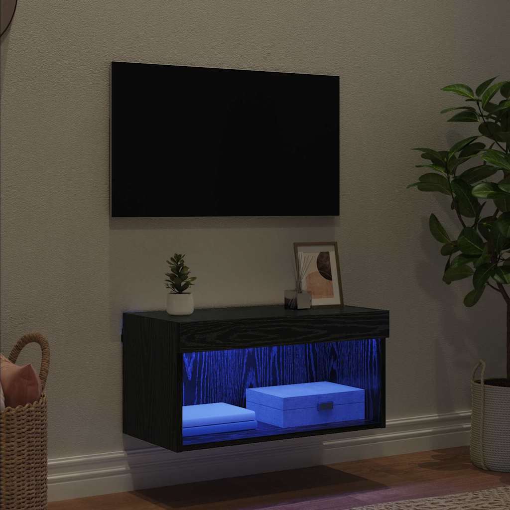 TV-Schrankset mit LED Schwarz Eichen-Optik 60 x 30 x 30 cm