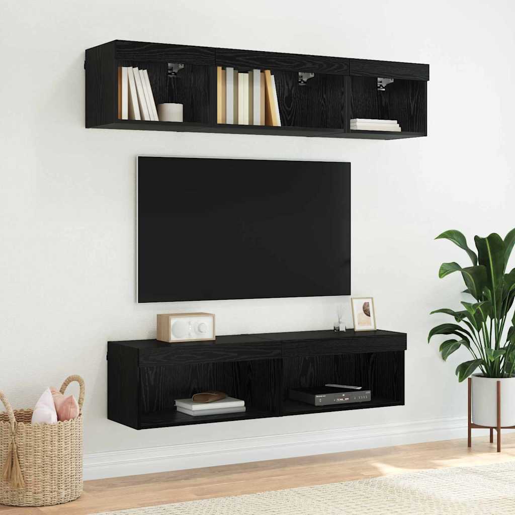 TV-Schrankset mit LED Schwarz Eichen-Optik 60 x 30 x 30 cm