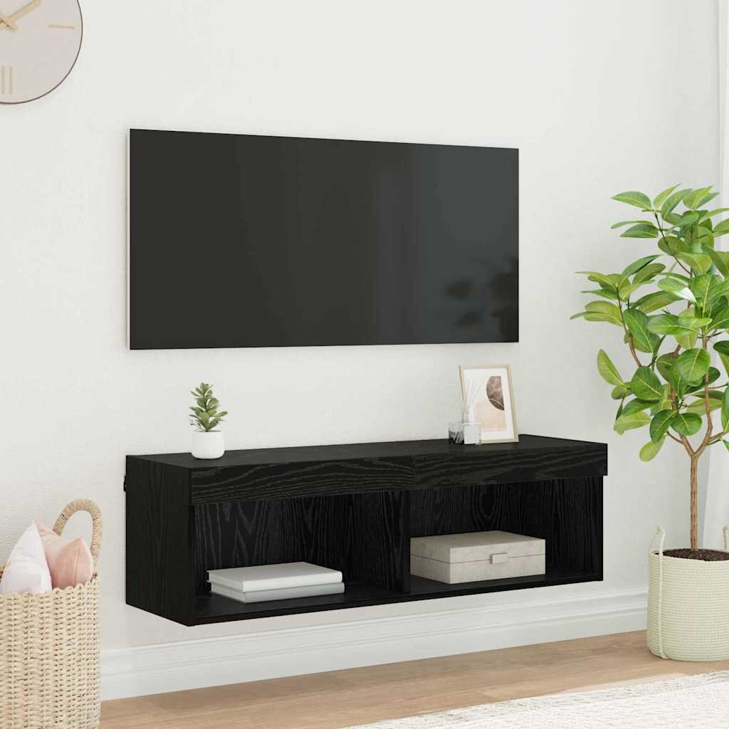 TV-Wandschrank mit LED Schwarz Eichen-Optik 100 x 30 x 30 cm