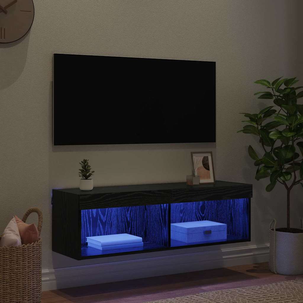 TV-Wandschrank mit LED Schwarz Eichen-Optik 100 x 30 x 30 cm