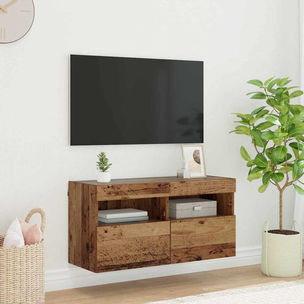 TV-Wandschrank mit LED Altholz 80 x 30 x 40 cm Holzwerkstoff
