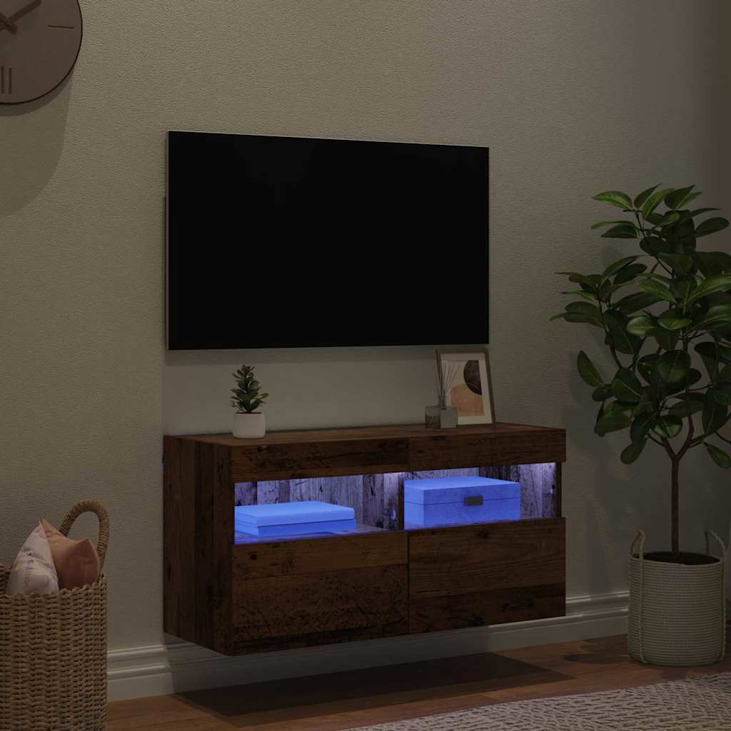 TV-Wandschrank mit LED Altholz 80 x 30 x 40 cm Holzwerkstoff
