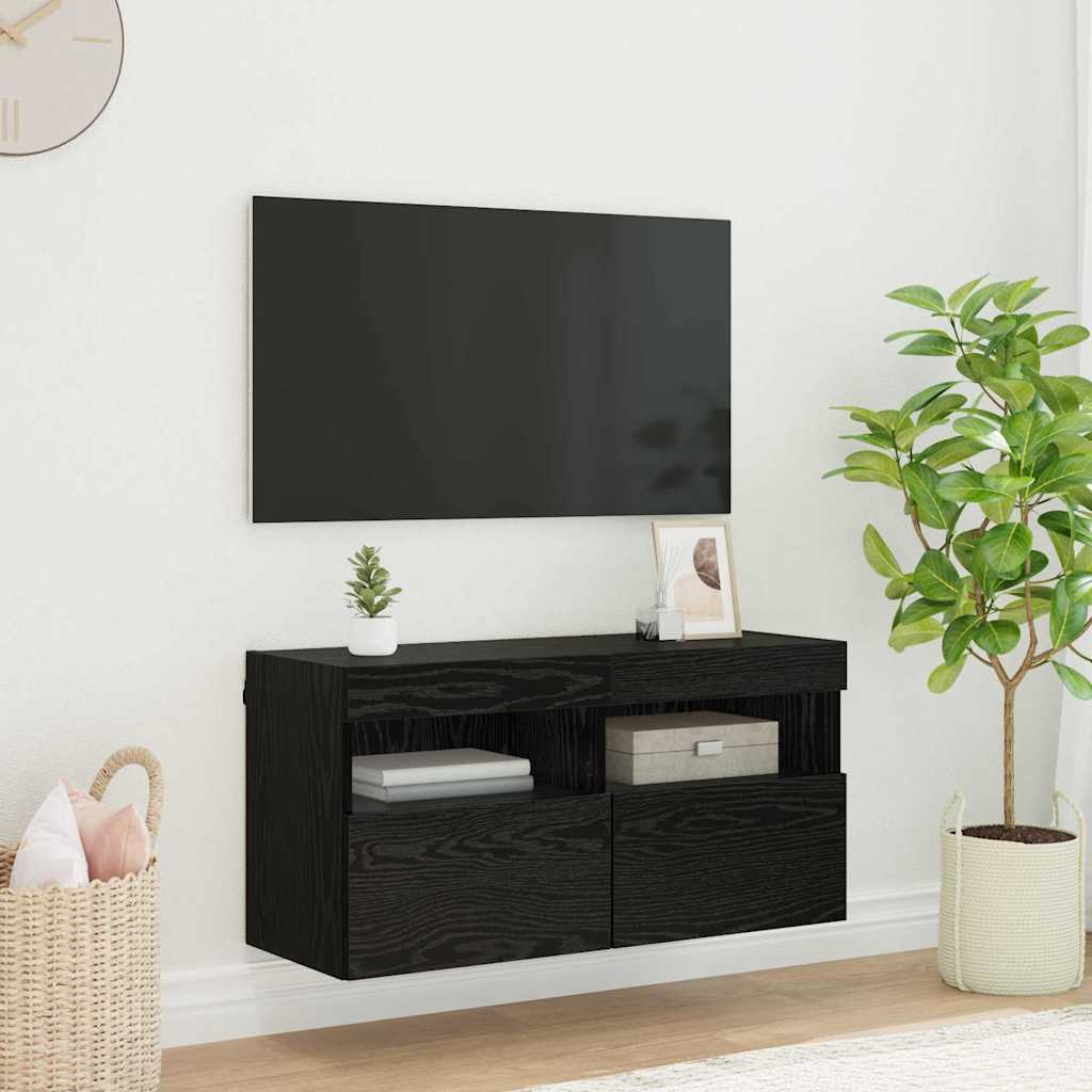 TV-Wandschrank mit LED Schwarz Eichen-Optik 80 x 30 x 40 cm