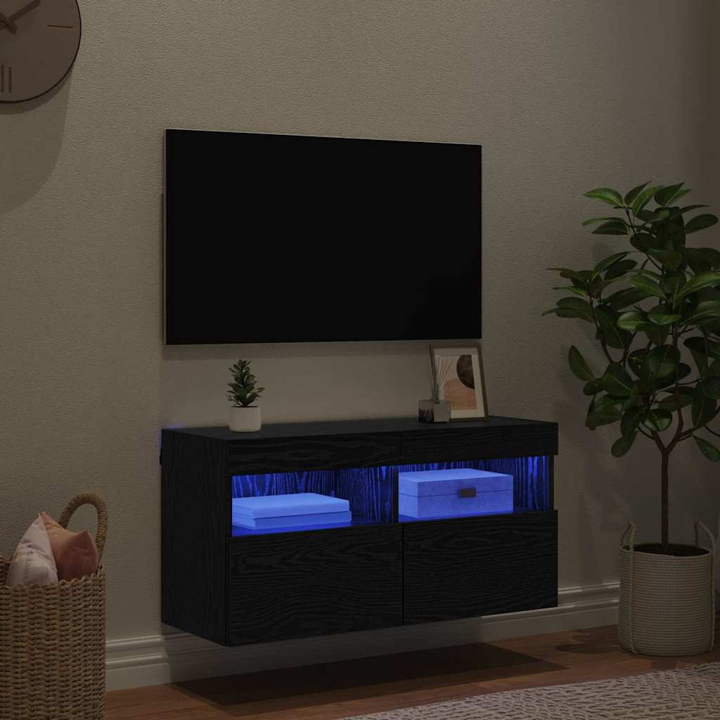 TV-Wandschrank mit LED Schwarz Eichen-Optik 80 x 30 x 40 cm