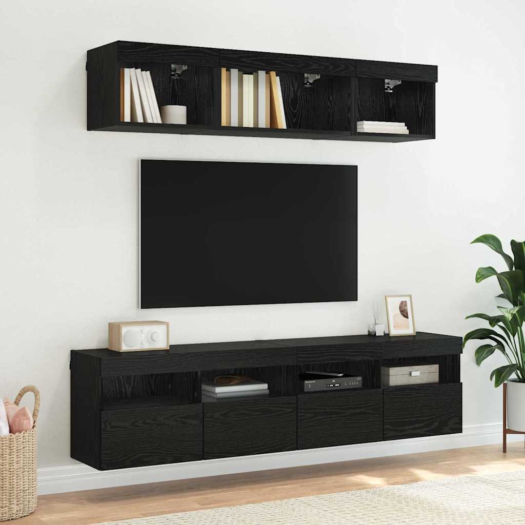 TV-Wandschrank mit LED Schwarz Eichen-Optik 80 x 30 x 40 cm