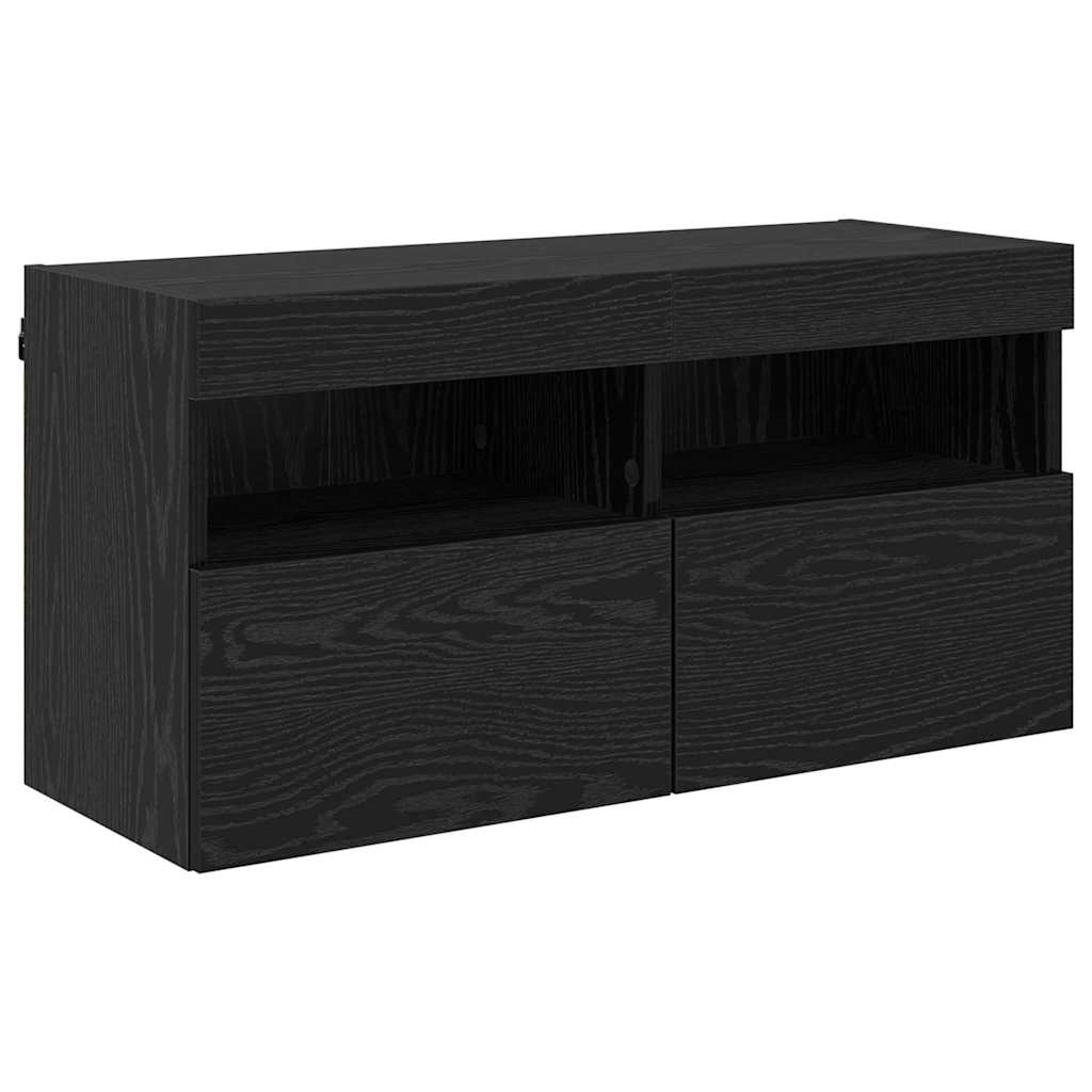 TV-Wandschrank mit LED Schwarz Eichen-Optik 80 x 30 x 40 cm
