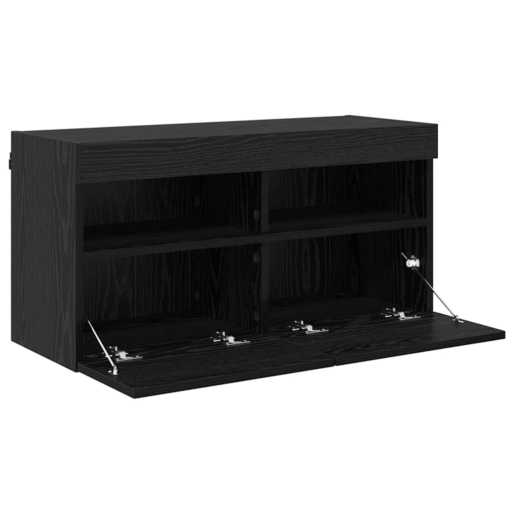 TV-Wandschrank mit LED Schwarz Eichen-Optik 80 x 30 x 40 cm