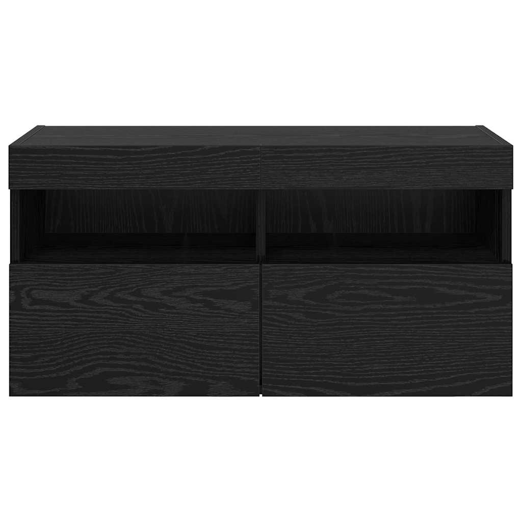 TV-Wandschrank mit LED Schwarz Eichen-Optik 80 x 30 x 40 cm