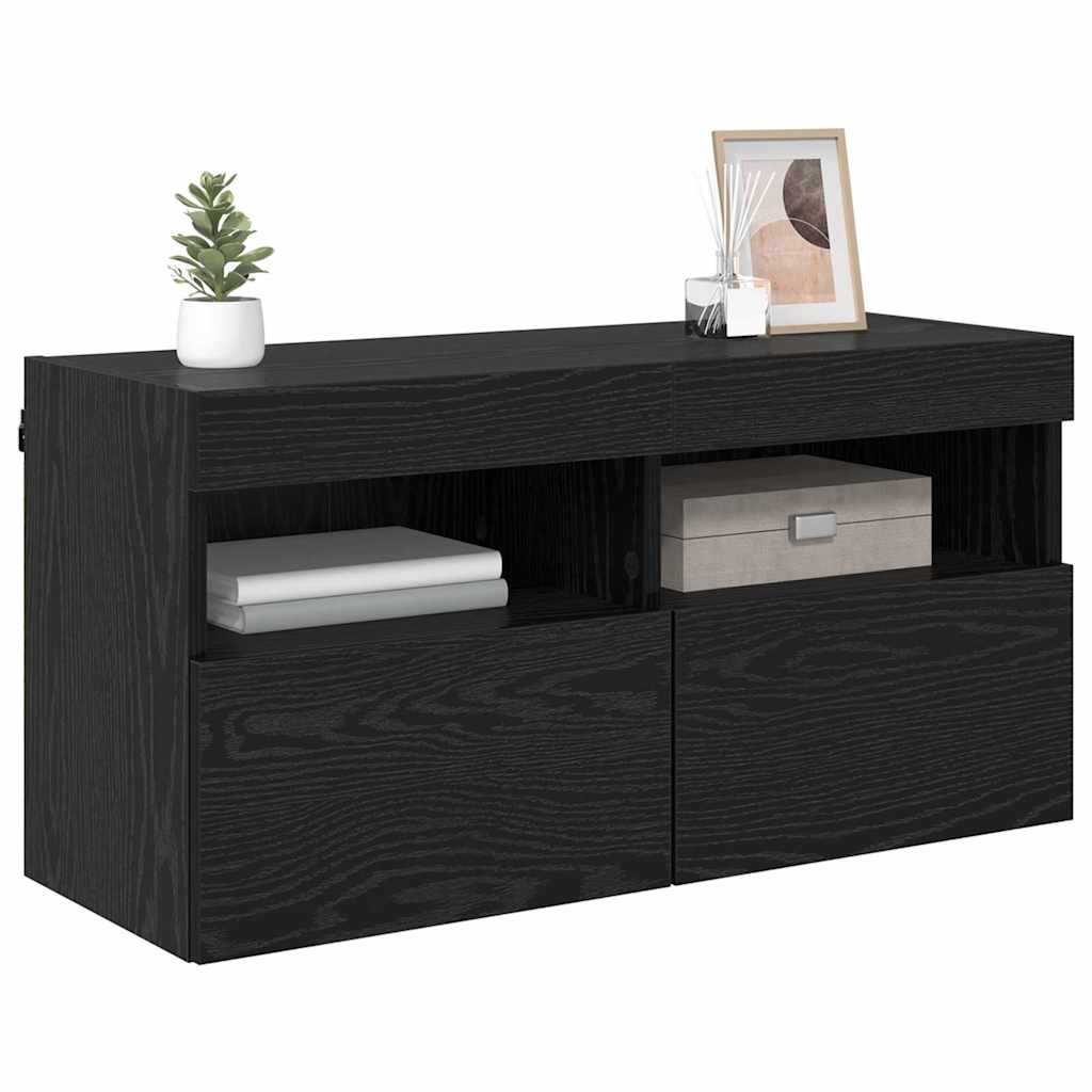 TV-Wandschrank mit LED Schwarz Eichen-Optik 80 x 30 x 40 cm