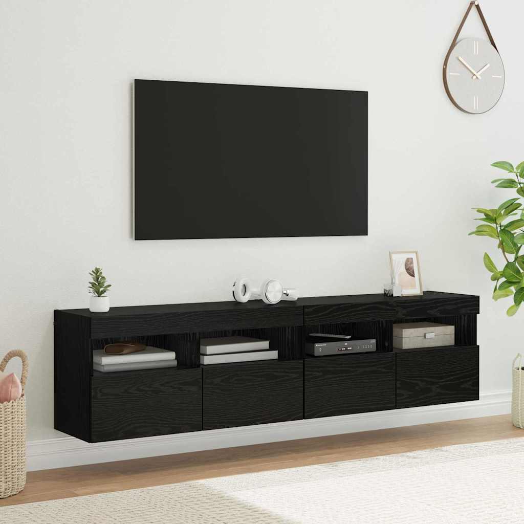 TV-Wandregale 2 pcs Schwarz Eichen-Optik 80 x 30 x 40 cm