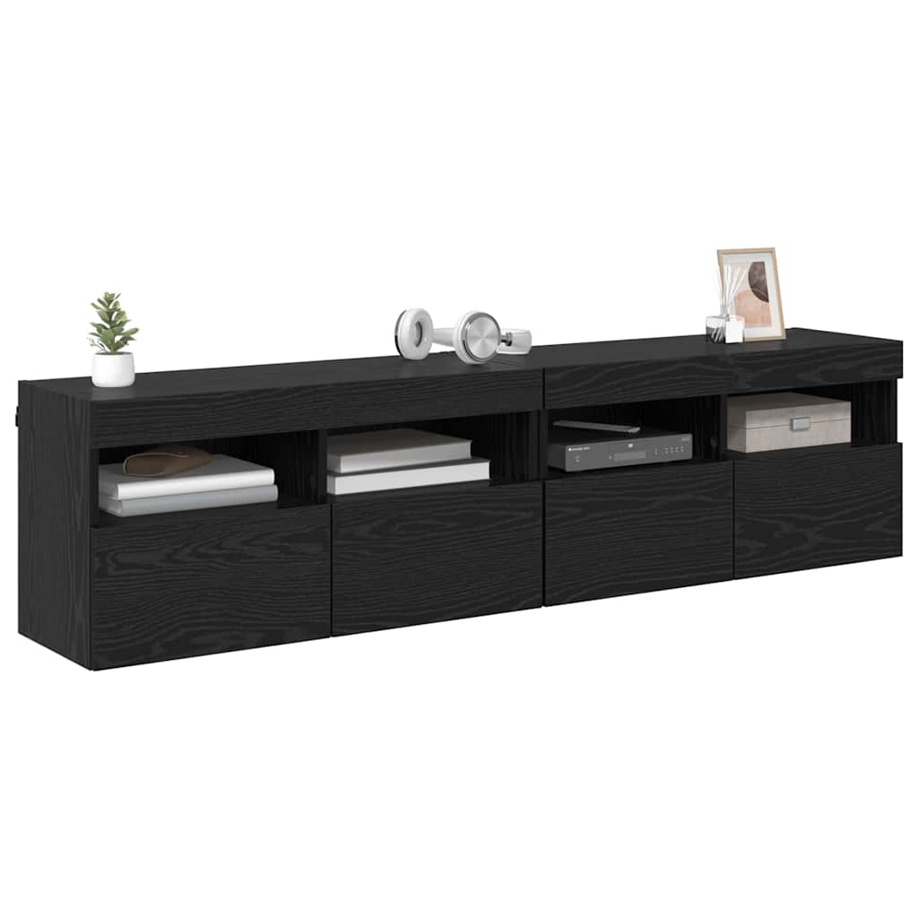 TV-Wandregale 2 pcs Schwarz Eichen-Optik 80 x 30 x 40 cm