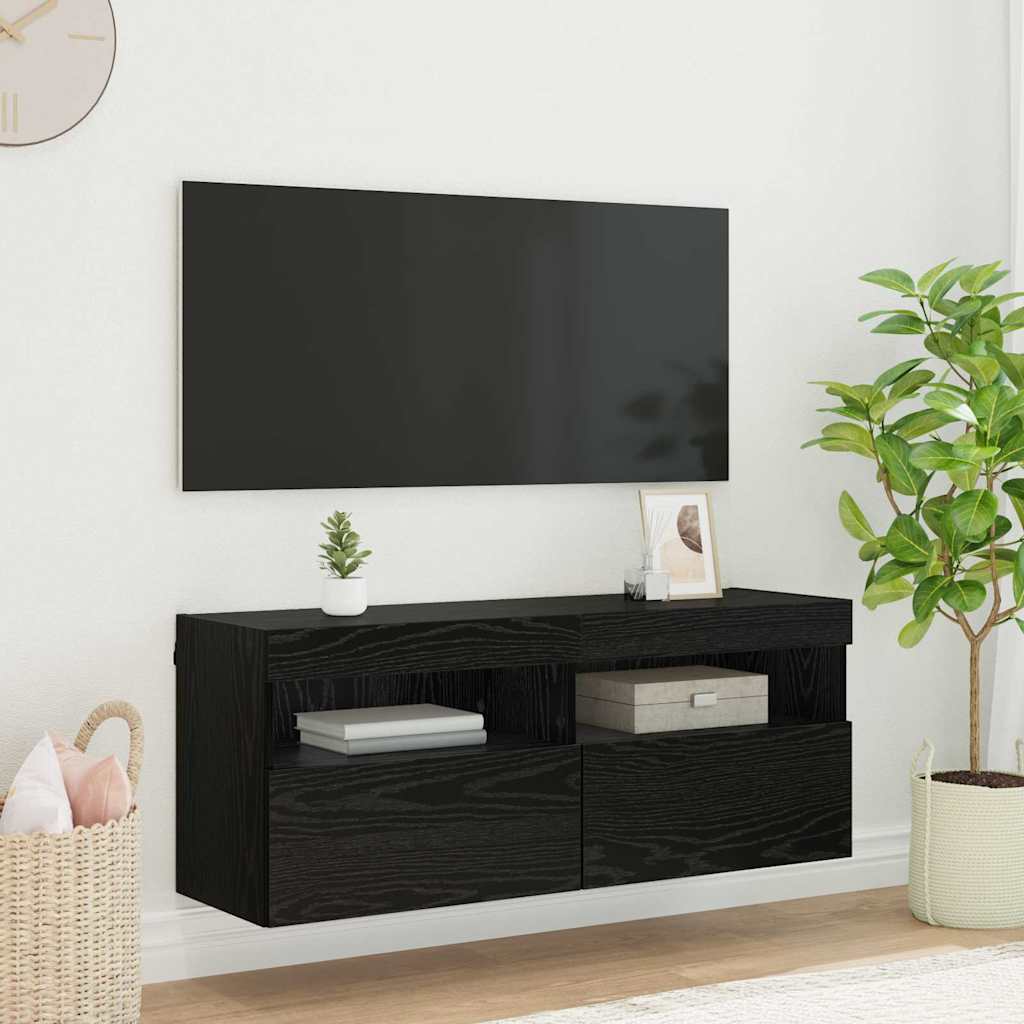 TV-Wandschrank mit LED Schwarz Eichen-Optik 100 x 30 x 40 cm