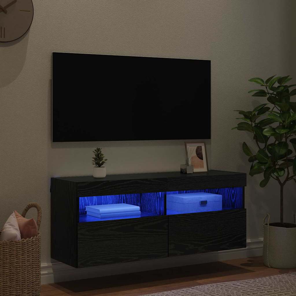 TV-Wandschrank mit LED Schwarz Eichen-Optik 100 x 30 x 40 cm