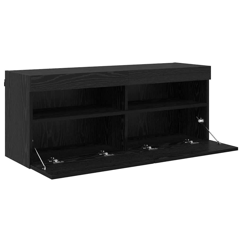 TV-Wandschrank mit LED Schwarz Eichen-Optik 100 x 30 x 40 cm