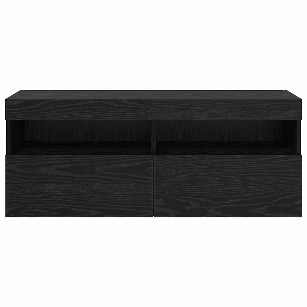 TV-Wandschrank mit LED Schwarz Eichen-Optik 100 x 30 x 40 cm