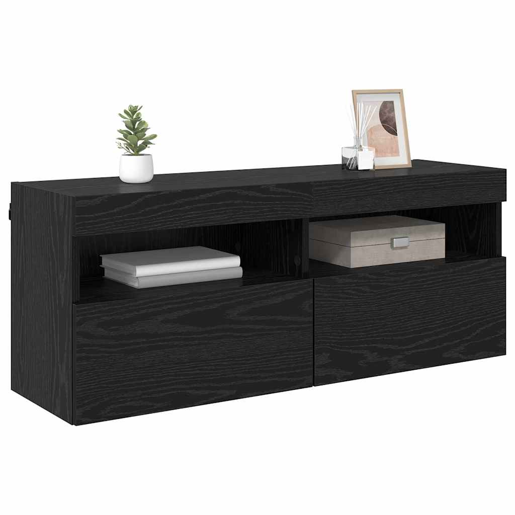 TV-Wandschrank mit LED Schwarz Eichen-Optik 100 x 30 x 40 cm