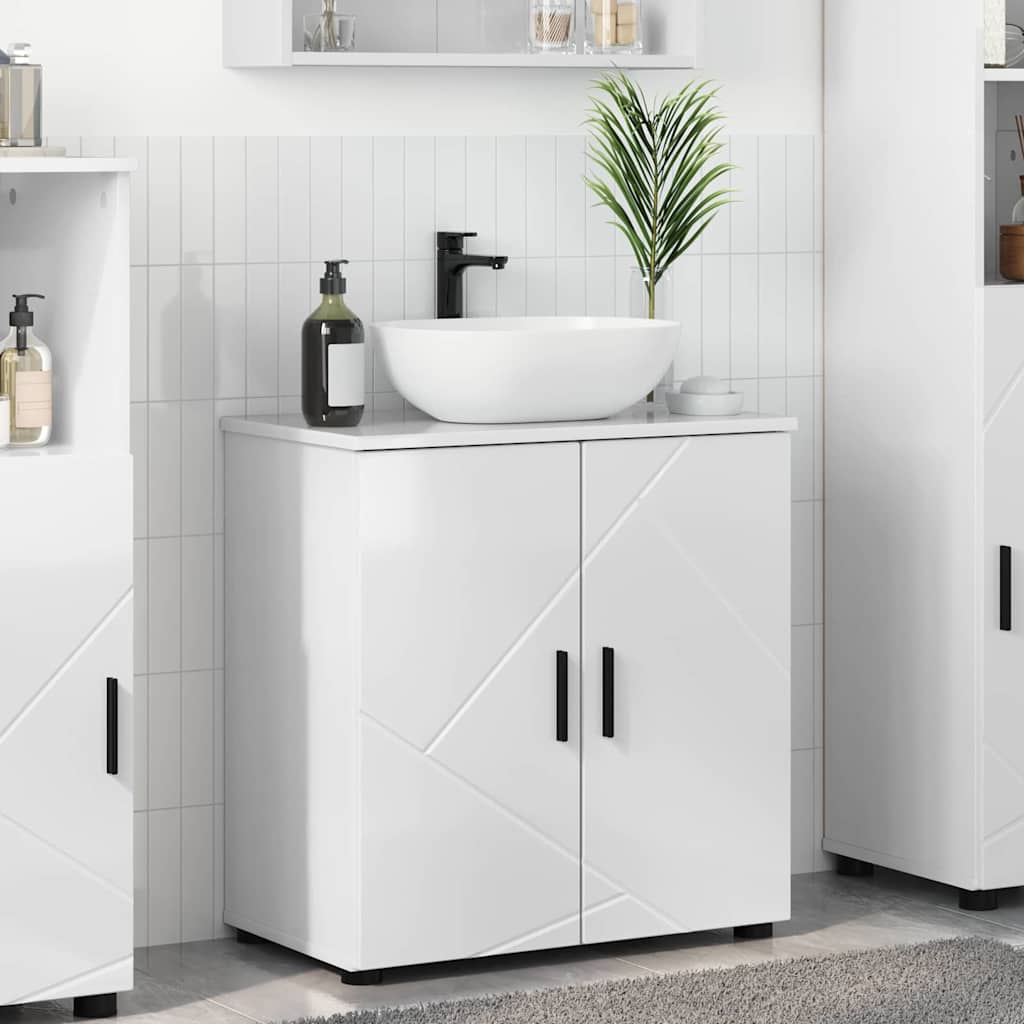 Badezimmerschrank mit Speicher Hochglanz Weiß 61 x 35 x 64 cm