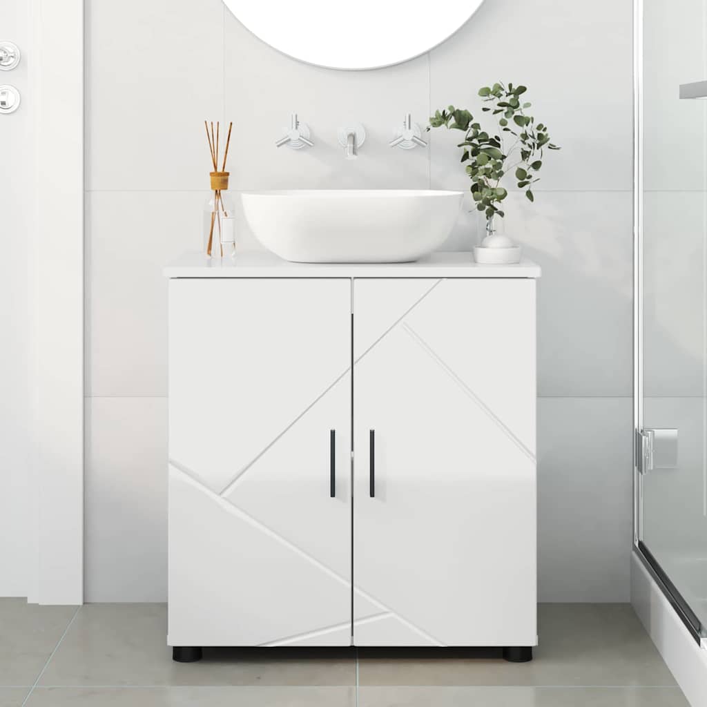 Badezimmerschrank mit Speicher Hochglanz Weiß 61 x 35 x 64 cm