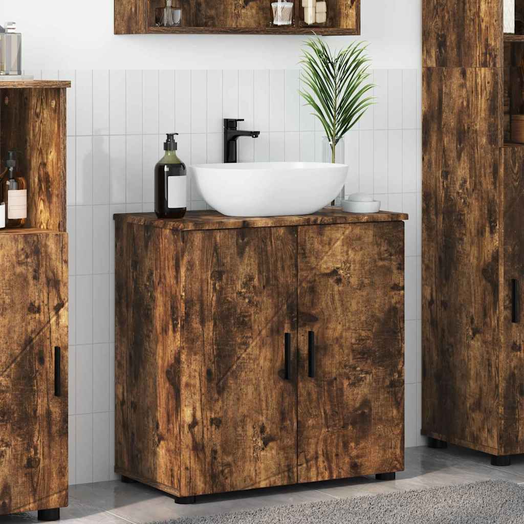 Badezimmerschrank mit Tür Geräucherte Eiche 61 x 35 x 64 cm