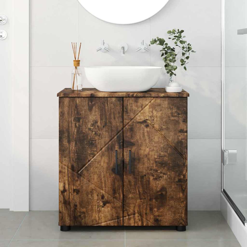 Badezimmerschrank mit Tür Geräucherte Eiche 61 x 35 x 64 cm
