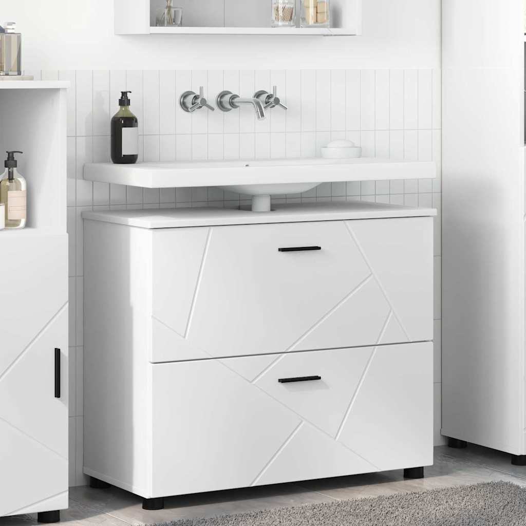 Badezimmerschrank Weiß 76,5 x 35 x 64 cm Holzwerkstoff & Metall
