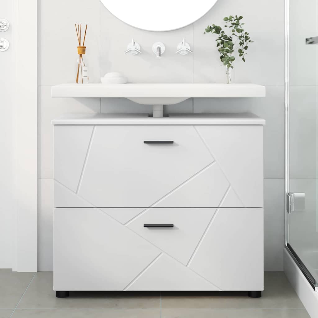 Badezimmerschrank Weiß 76,5 x 35 x 64 cm Holzwerkstoff & Metall
