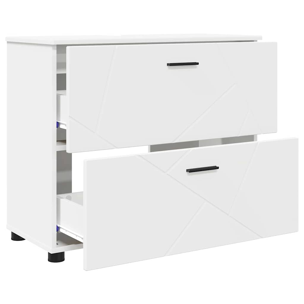 Badezimmerschrank Weiß 76,5 x 35 x 64 cm Holzwerkstoff & Metall
