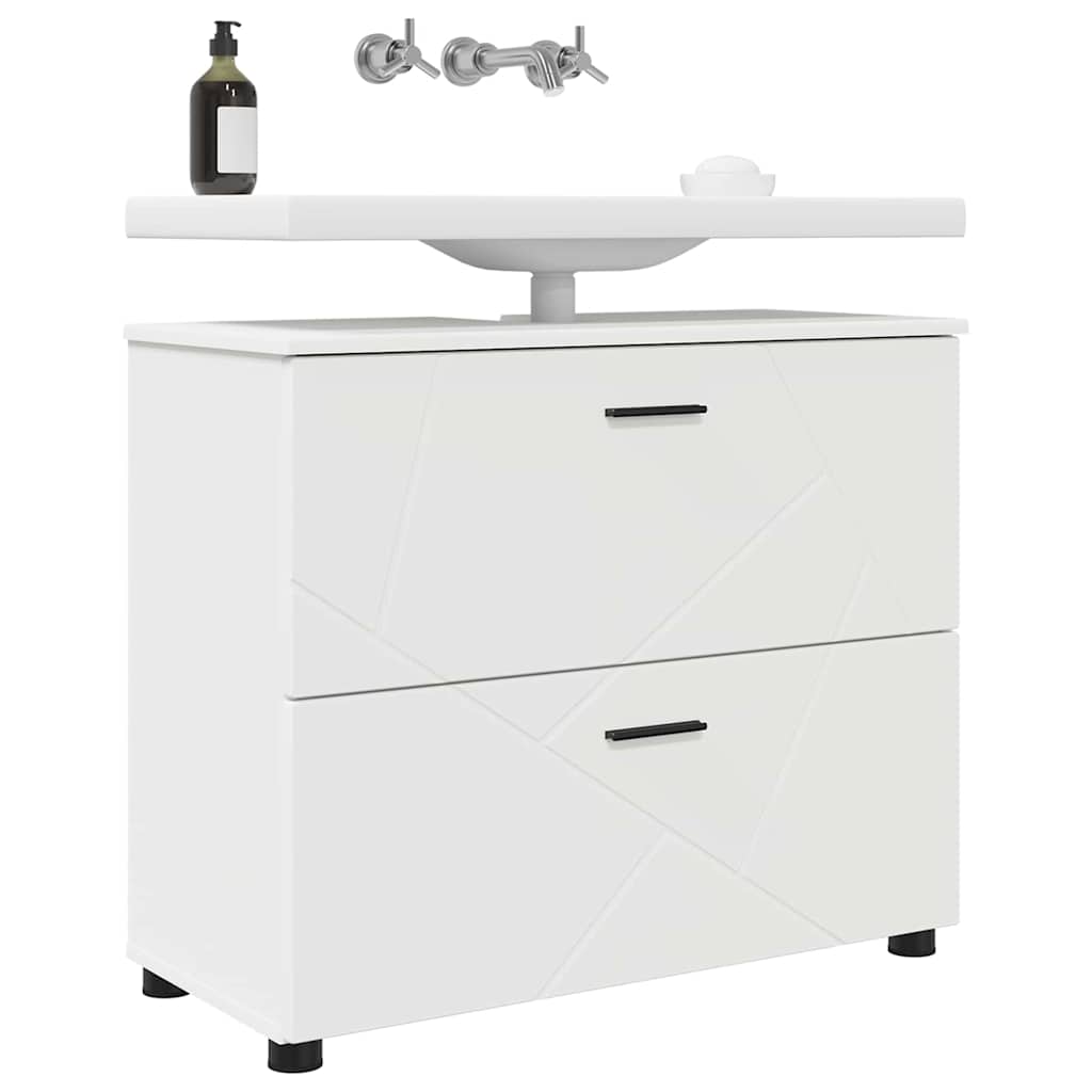 Badezimmerschrank Weiß 76,5 x 35 x 64 cm Holzwerkstoff & Metall