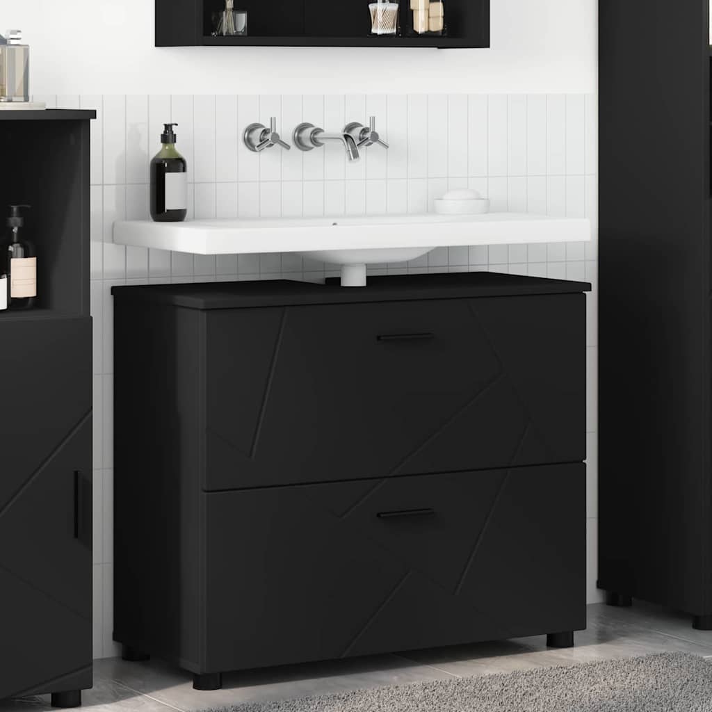 Badezimmerschrank mit Schubladen Schwarz 76,5 x 35 x 64 cm