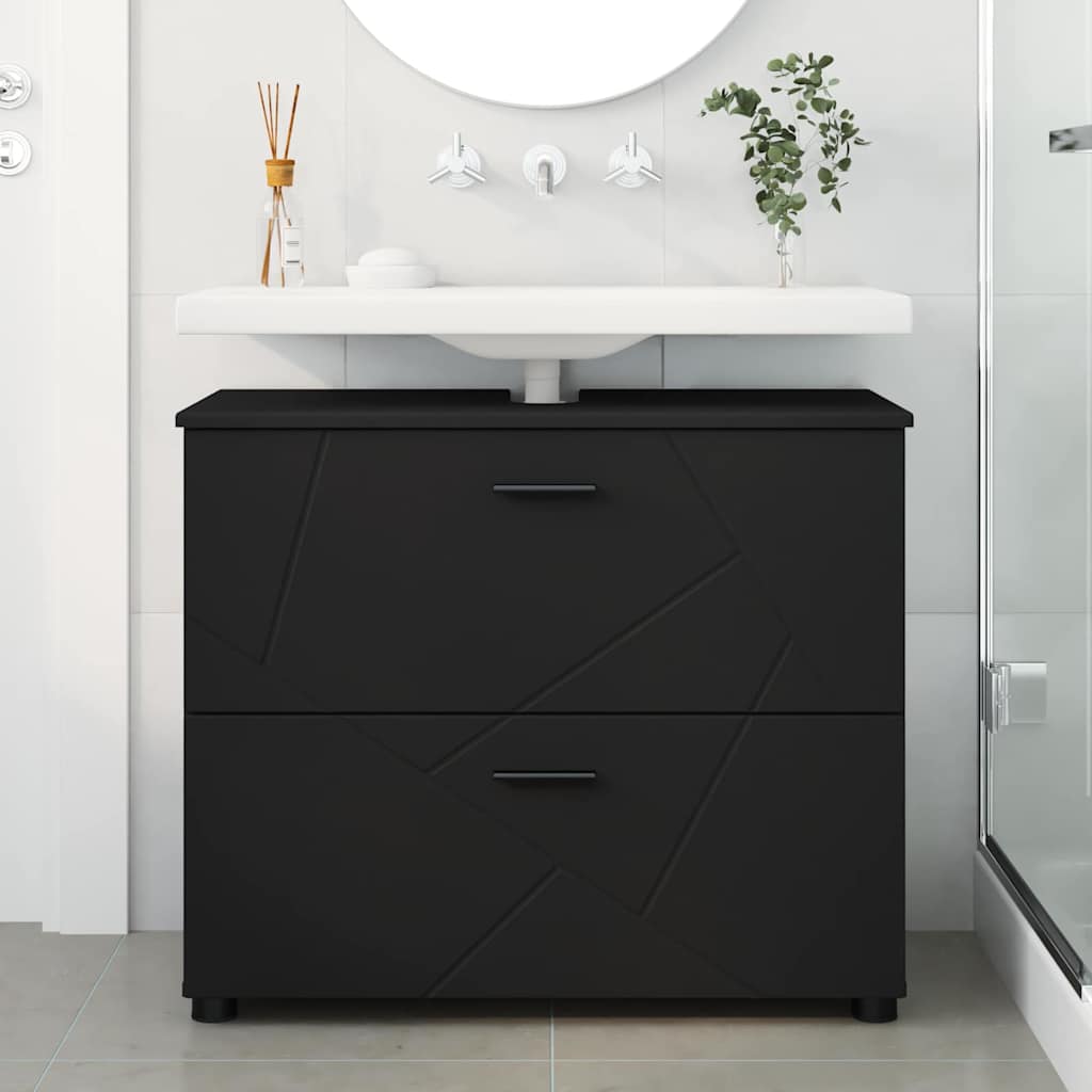 Badezimmerschrank mit Schubladen Schwarz 76,5 x 35 x 64 cm