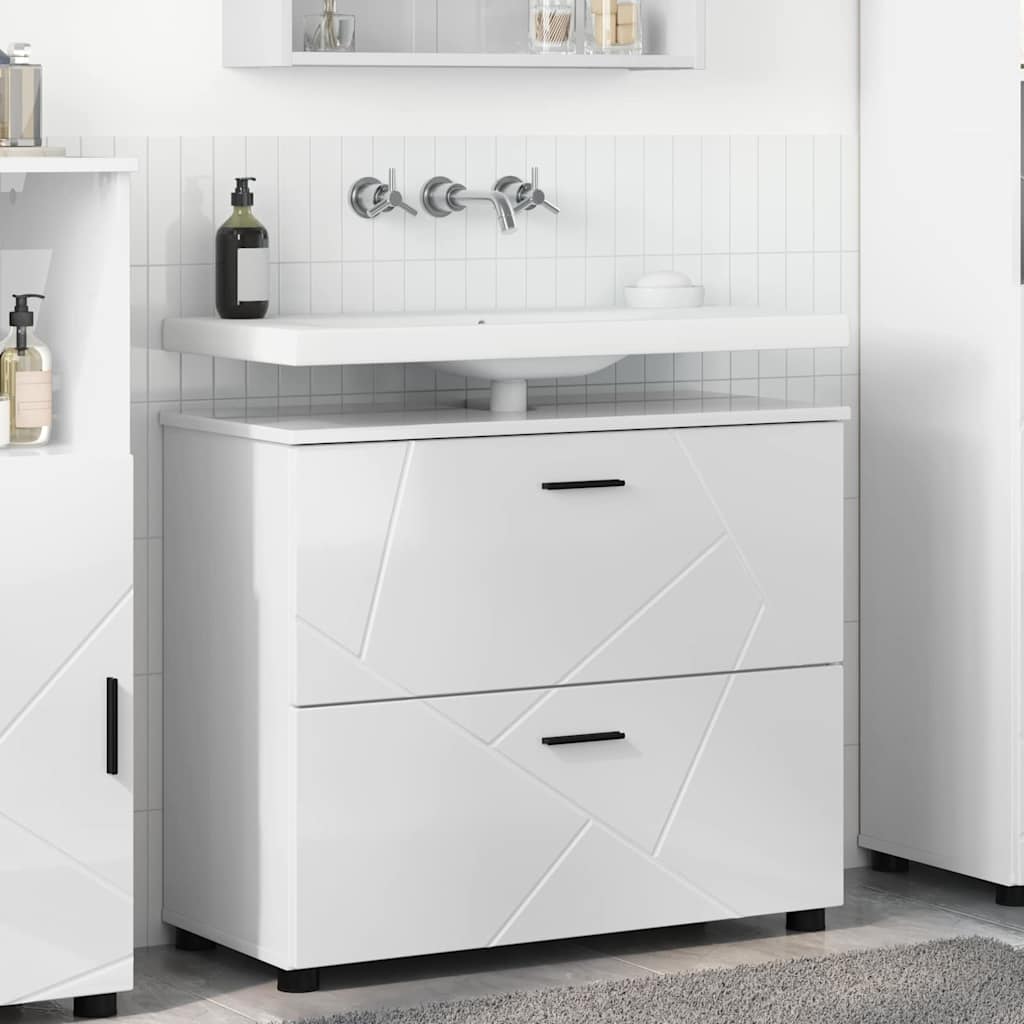 Badezimmerschrank mit Speicher Hochglanz Weiß 76,5 x 35 x 64 cm