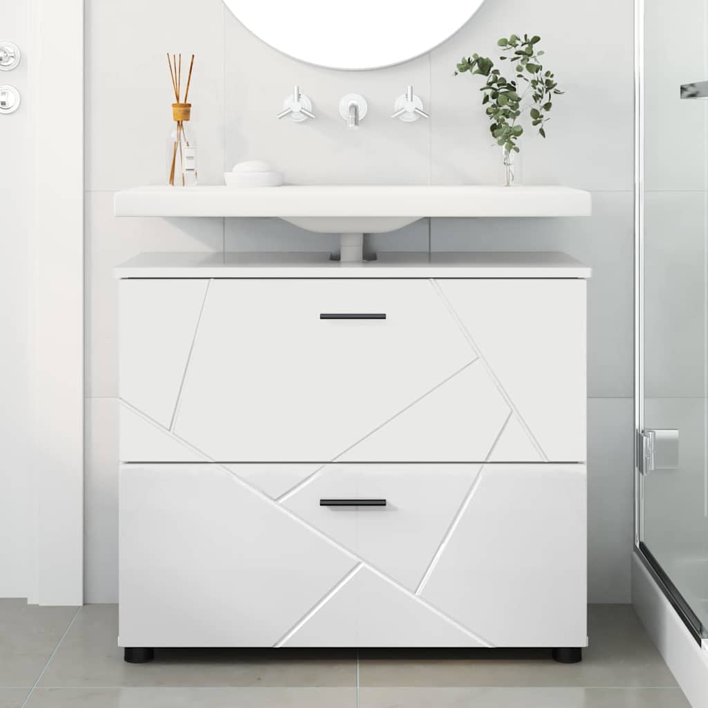 Badezimmerschrank mit Speicher Hochglanz Weiß 76,5 x 35 x 64 cm