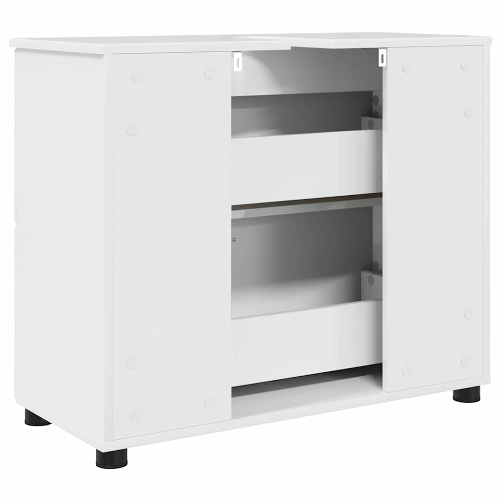 Badezimmerschrank mit Speicher Hochglanz Weiß 76,5 x 35 x 64 cm