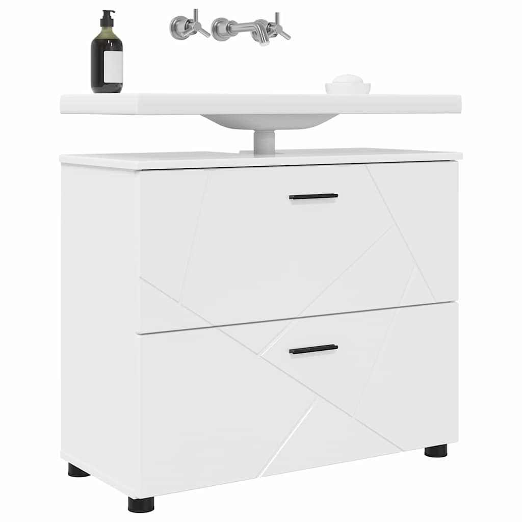 Badezimmerschrank mit Speicher Hochglanz Weiß 76,5 x 35 x 64 cm