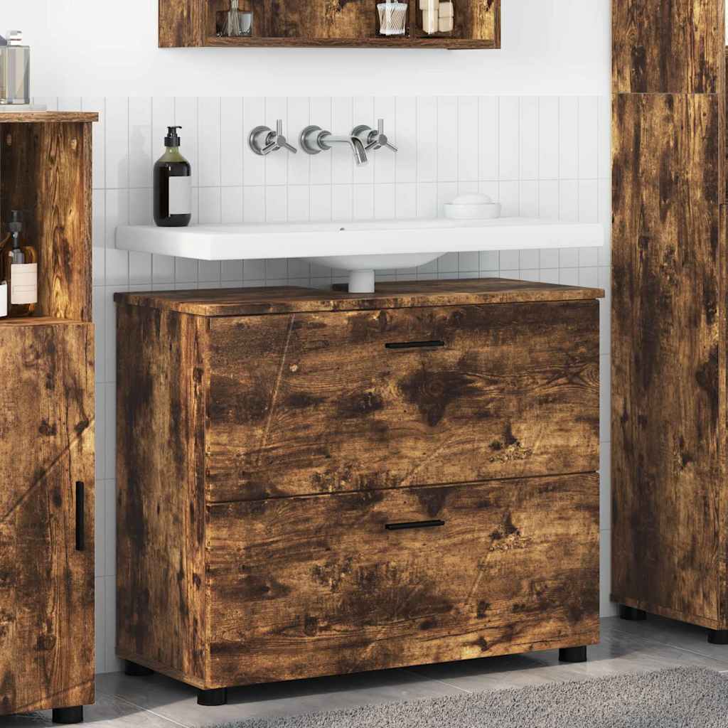 Badezimmerschrank mit Tür Geräucherte Eiche 76,5 x 35 x 64 cm