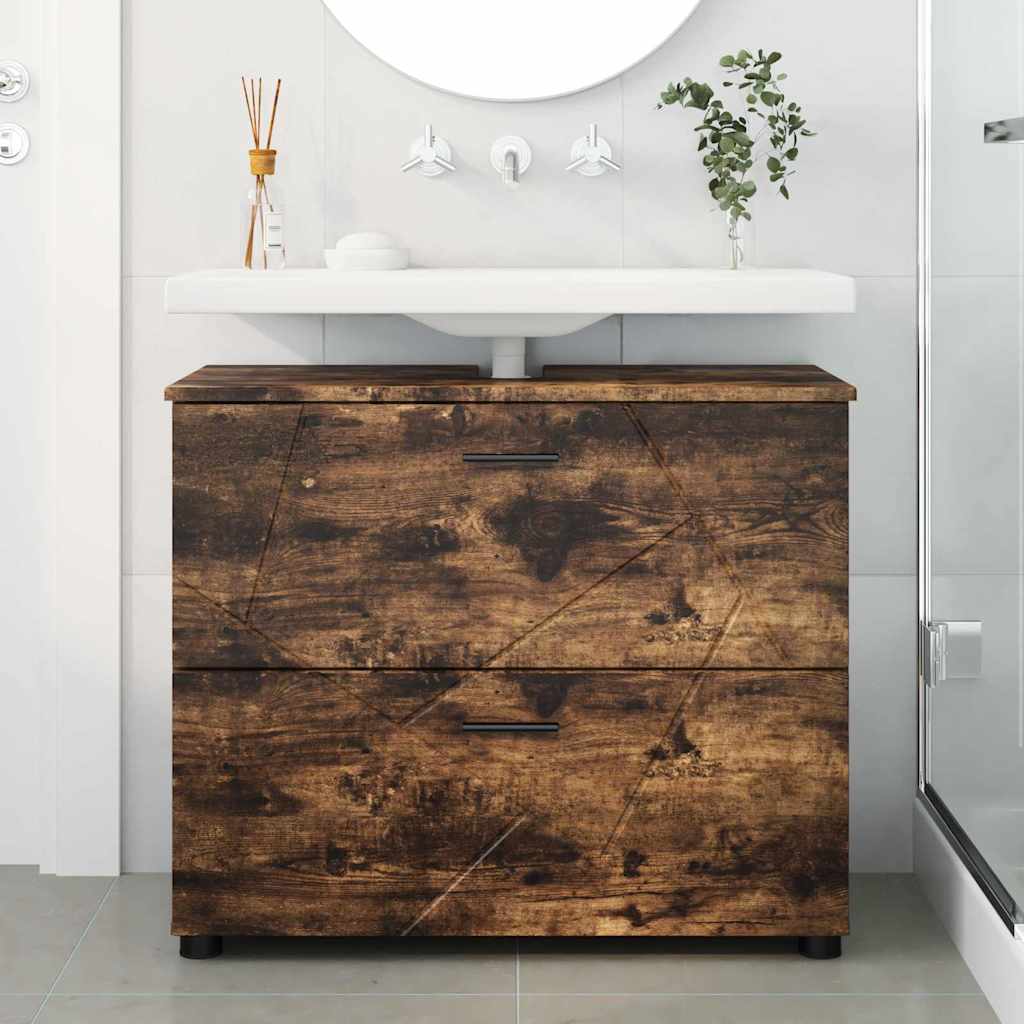 Badezimmerschrank mit Tür Geräucherte Eiche 76,5 x 35 x 64 cm
