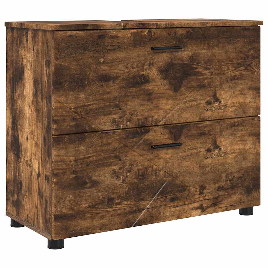Badezimmerschrank mit Tür Geräucherte Eiche 76,5 x 35 x 64 cm