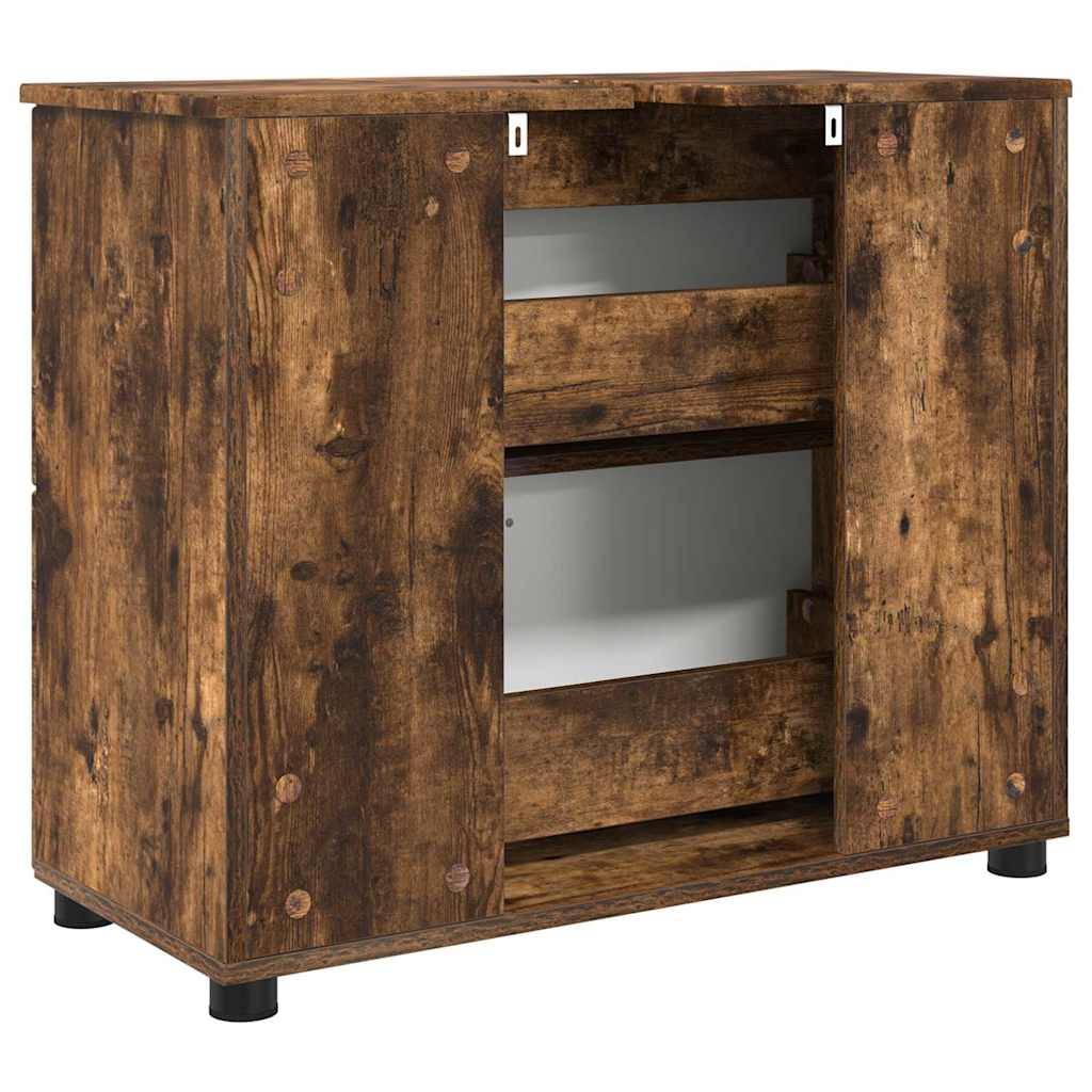 Badezimmerschrank mit Tür Geräucherte Eiche 76,5 x 35 x 64 cm