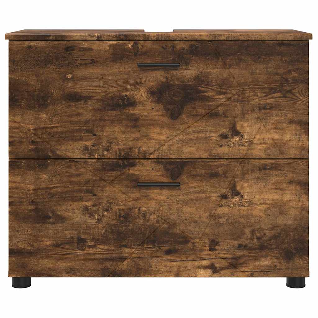 Badezimmerschrank mit Tür Geräucherte Eiche 76,5 x 35 x 64 cm