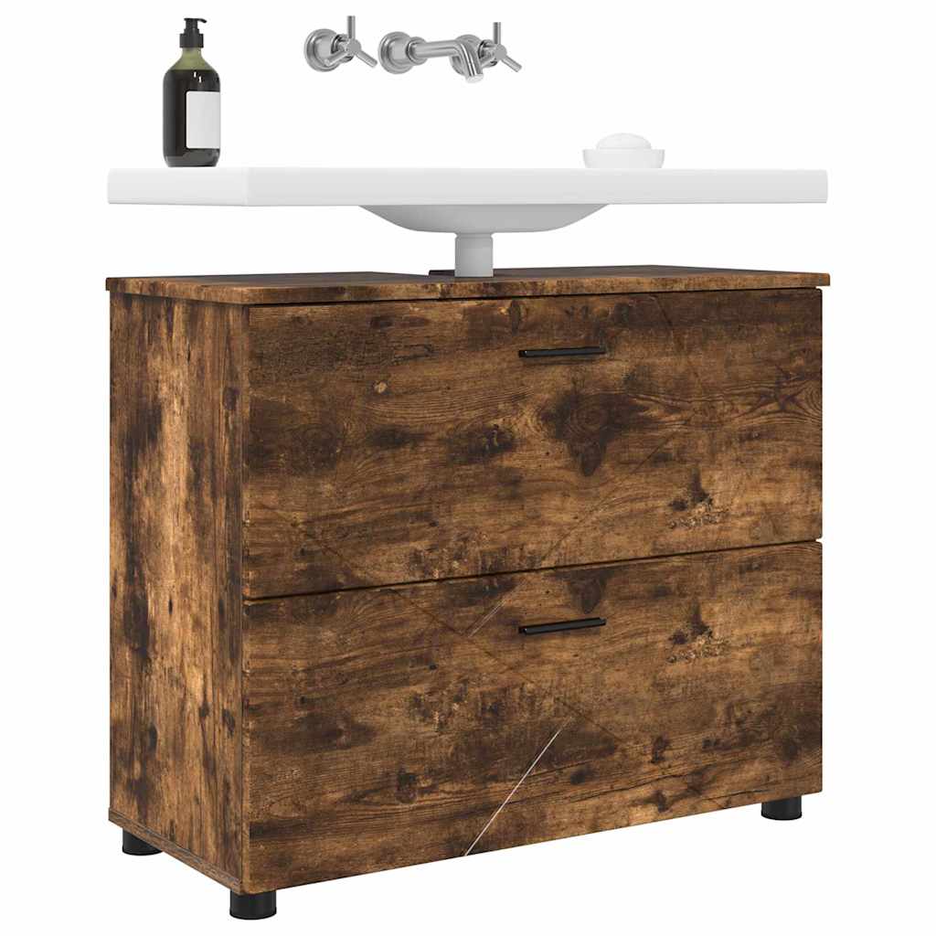 Badezimmerschrank mit Tür Geräucherte Eiche 76,5 x 35 x 64 cm