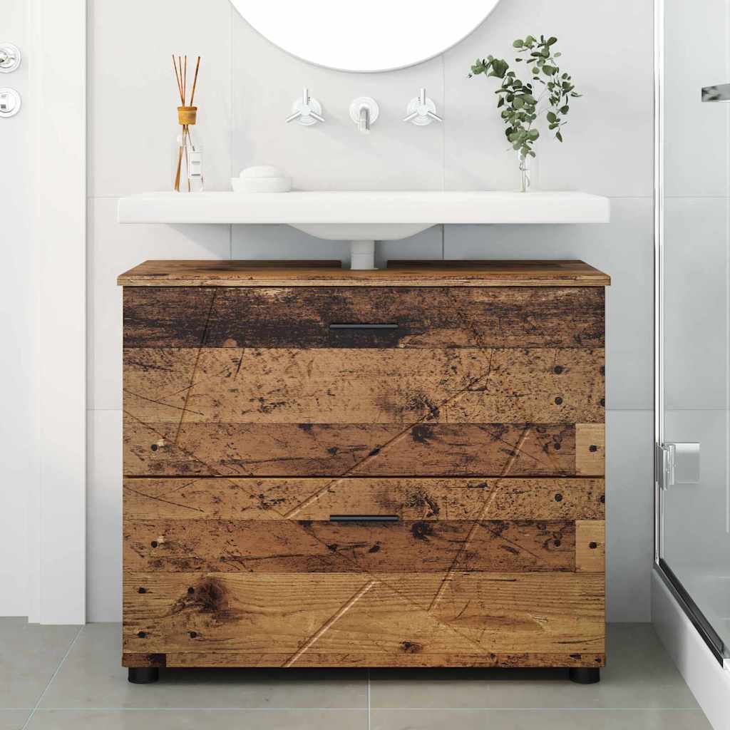 Badezimmerschrank mit Schubladen Altholz 76,5 x 35 x 64 cm